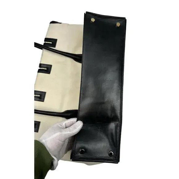 Peter Do Hinge Tote Bag Cotton Leather Trim Black White - Picture 3 of 9